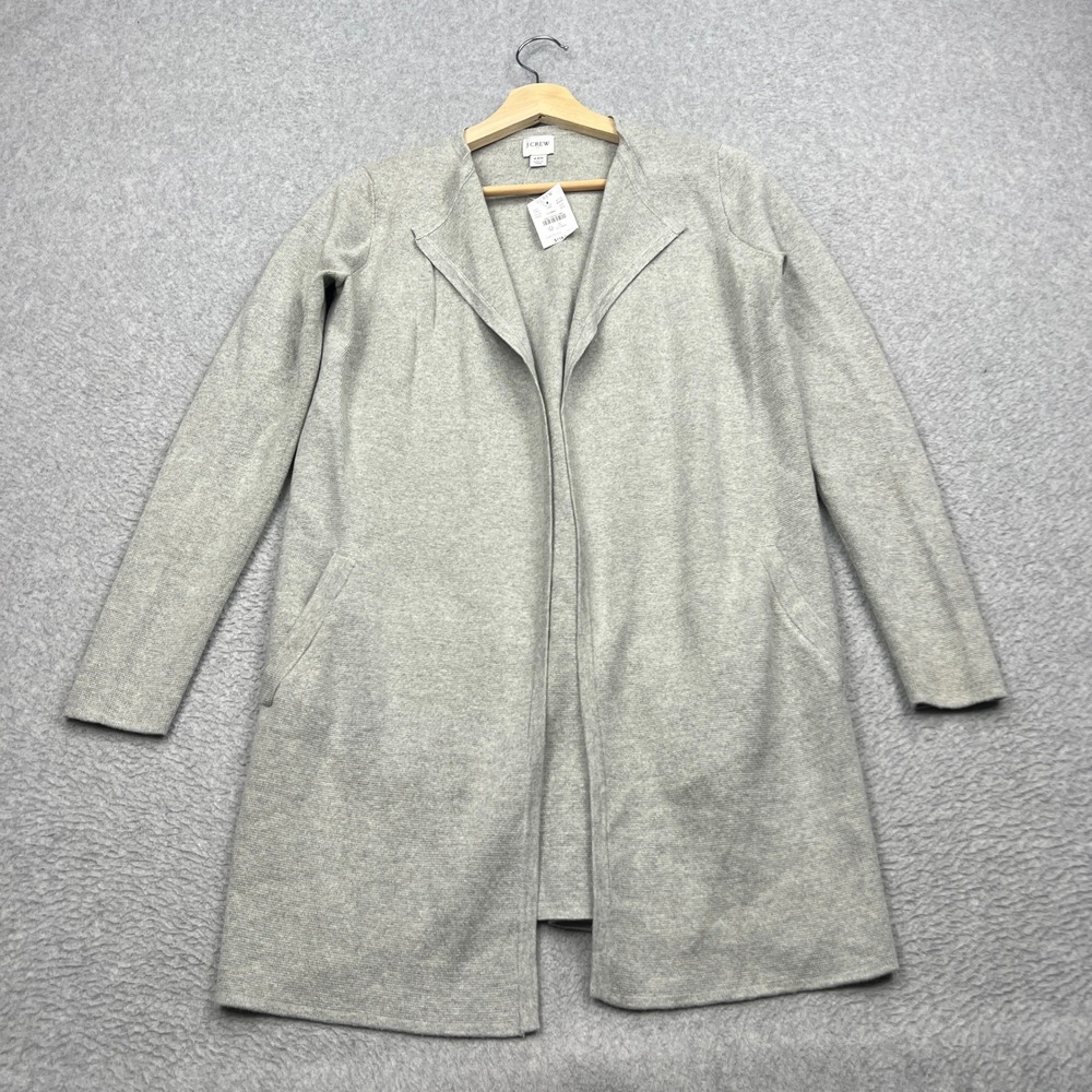 NEW J Crew Vanessa Sweater Jacket Women XXS Gray Open Front Cotton Knit Longline